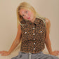 Leopard Printed Collared Casual Vest
