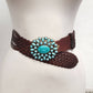 Hand Braided Leather Belt with Turquoise Style Brass Buckle