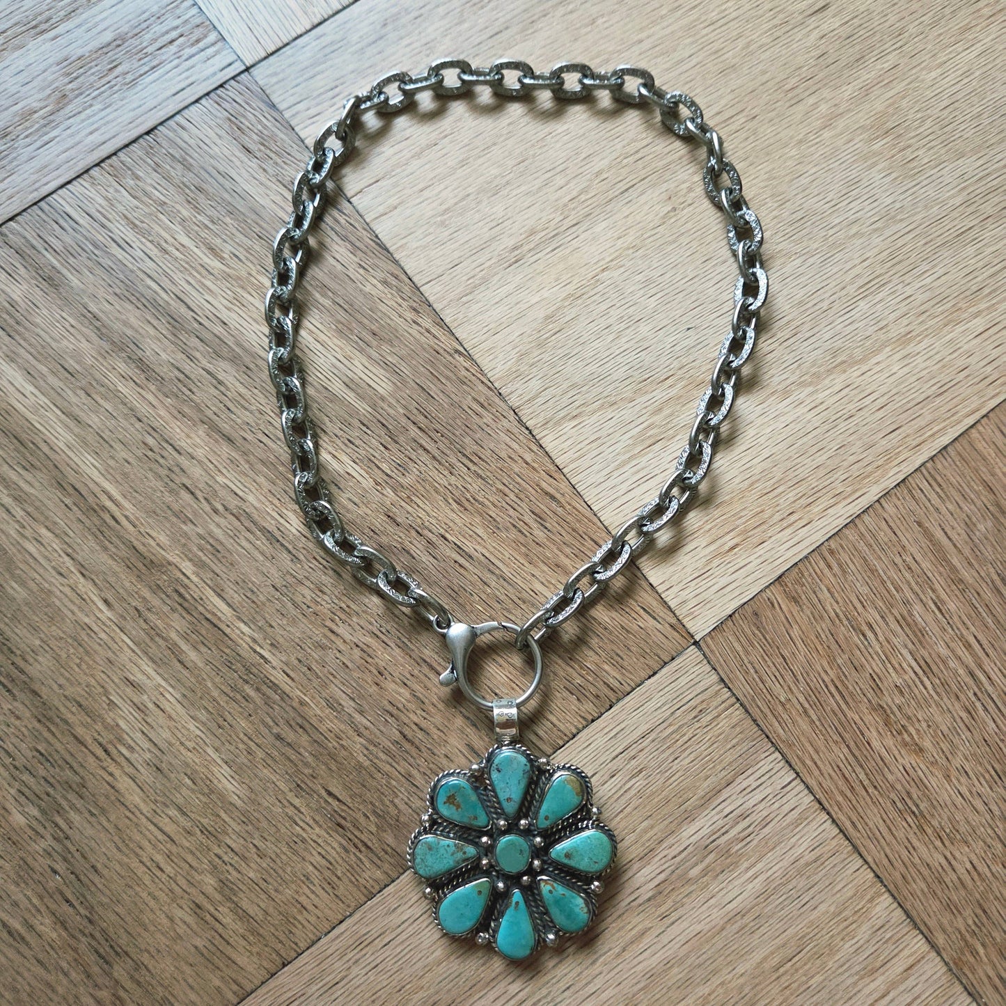 Genuine Turquoise Tibetan Flower Chain Necklace