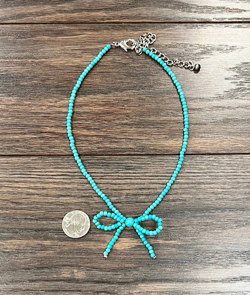 Handmade Turquoise Ribbon Bow Necklace