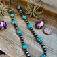 NFR Collection Necklace – 35 inch long 8mm & 14mm Sterling Silver Pearls with 20mm Turquoise Rondelle