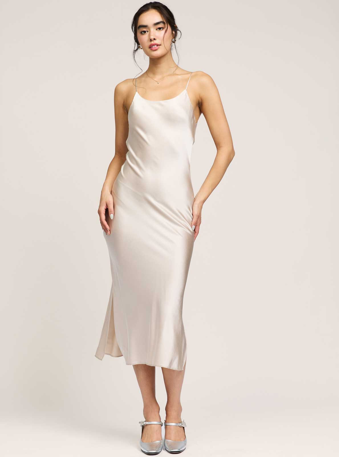 Champagne Silk Cami Midi Slip Dress