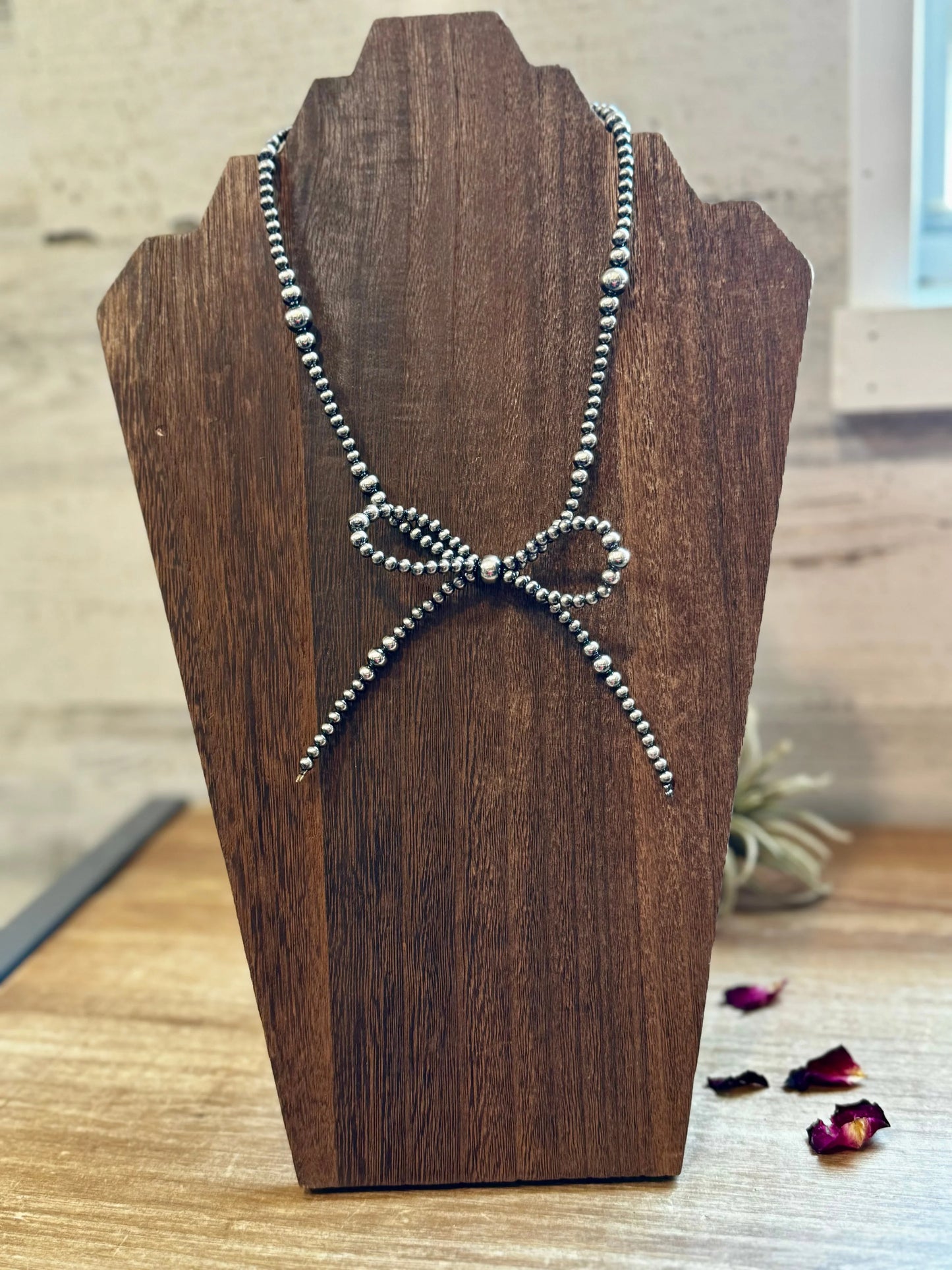 Silver Pearl Bow Necklace - Western Style Jewelry for Bourbon Cowgirl