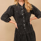 Garment Washed Chevron Yoke Midi Denim Dress Black