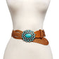 Hand Braided Leather Belt with Turquoise Style Buckle brass