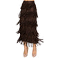Layered Fringe Tiered Brown Maxi Skirt