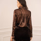 Léa Shiny Metallic Button Up Shirt in Brown