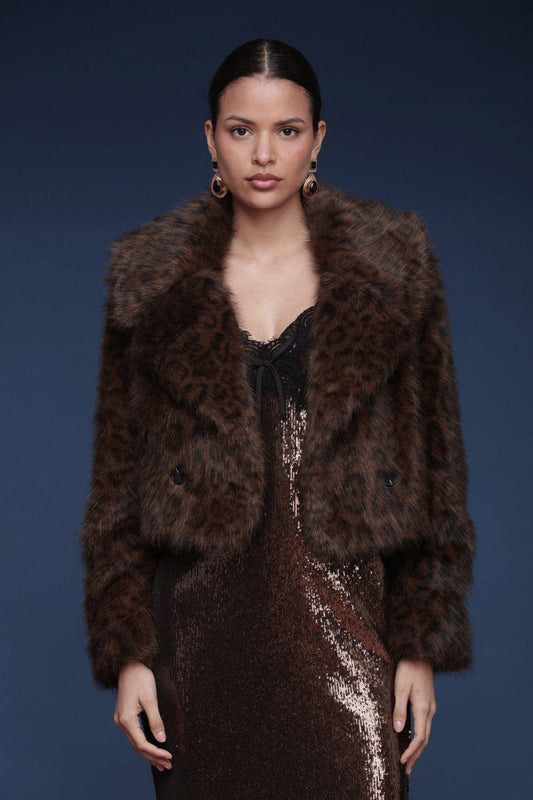Leopard Faux Fur Cropped Coat