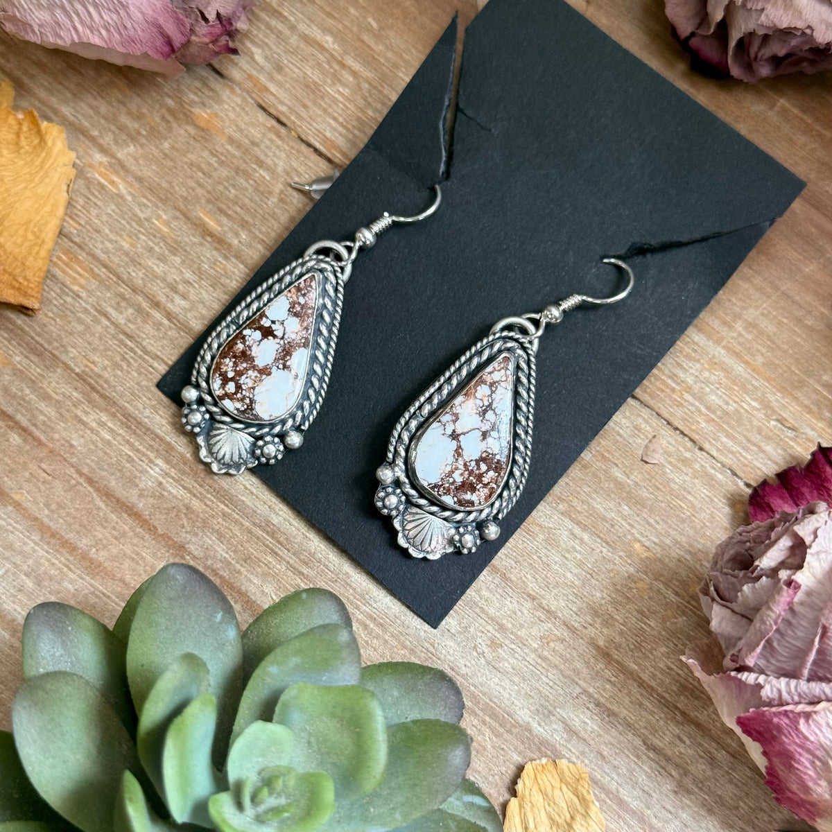 51 - Sterling Silver Wild Horse Jasper Dangle Earrings by Shay Pfeiffer
