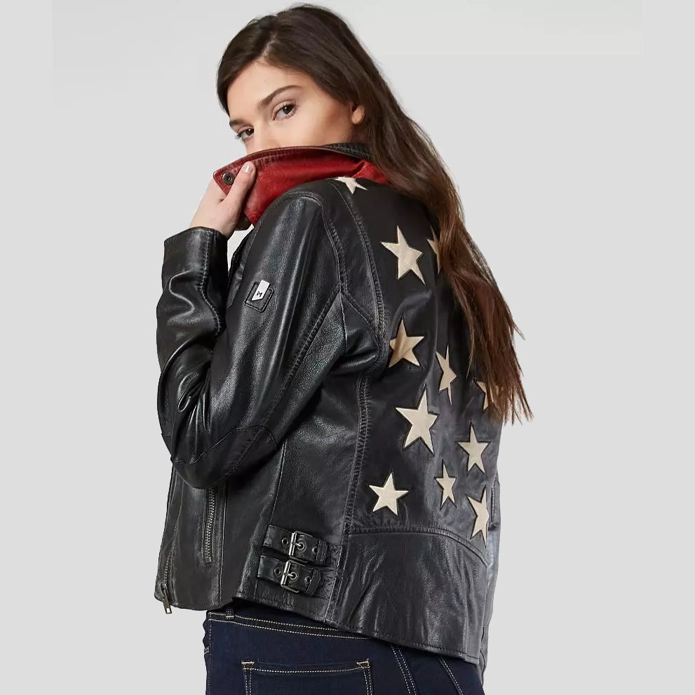Christy Star Leather Jacket by Mauritius in Vintage Black