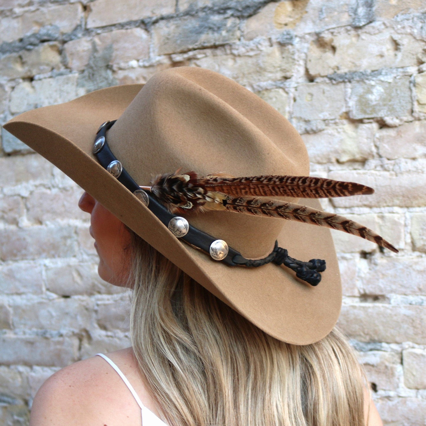 Western Feather Cowboy Hat Pin Natural