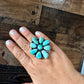 Big flower ring- size 7 1/2- Royston  turquoise ring and sterling silver