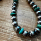 NFR Collection Necklace – 14mm Sterling Silver Pearls with 16mm Green Turquoise Rondelles –  28.5"