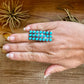 Adjustable Rectangle Ring with 21 Kingman Turquoise – Sterling Silver