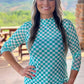 Dolphin Darlings Mesh Top Turquoise Checkered