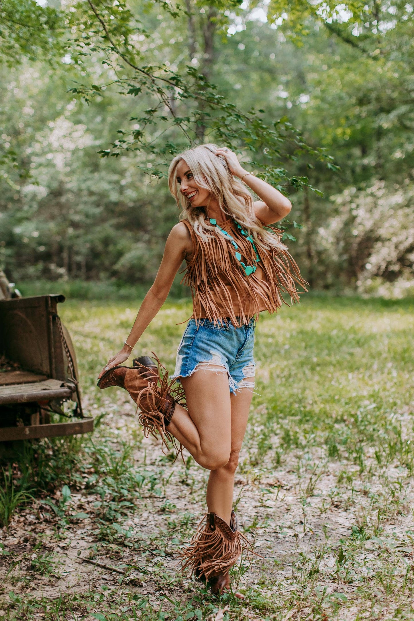 Vegan Suede Fringe Top Brown Western Tank at Bourbon Cowgirl