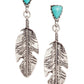 Burnished Silver Feather Earring with Turquoise Stone