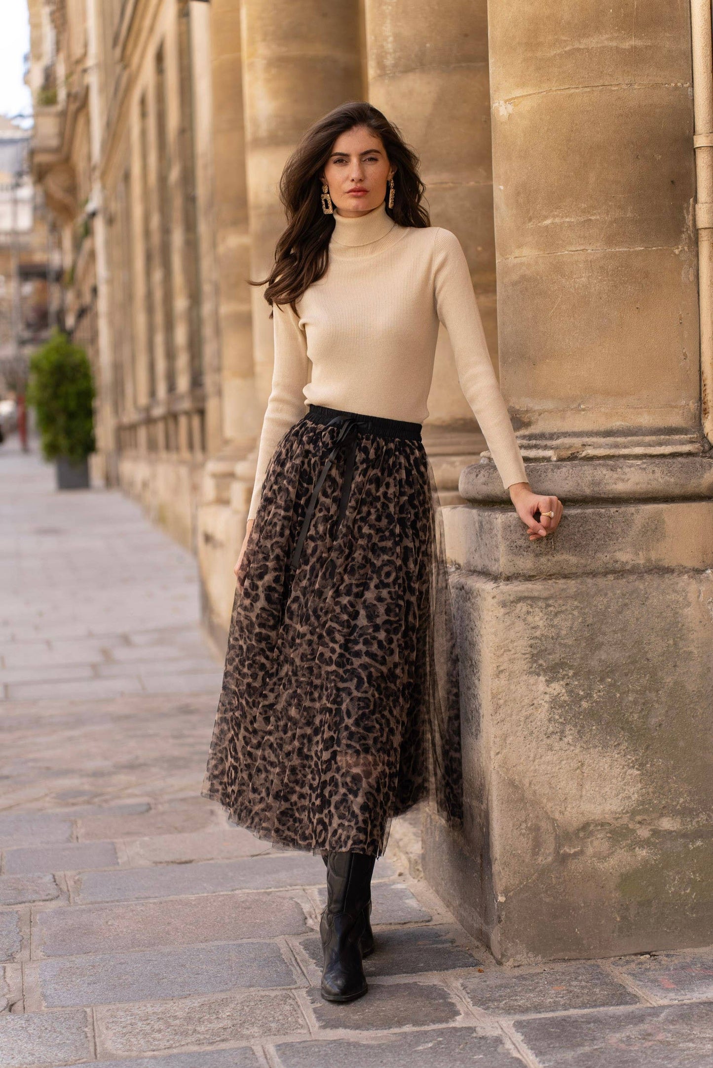 Aria Long Leopard Print Tulle Maxi Skirt