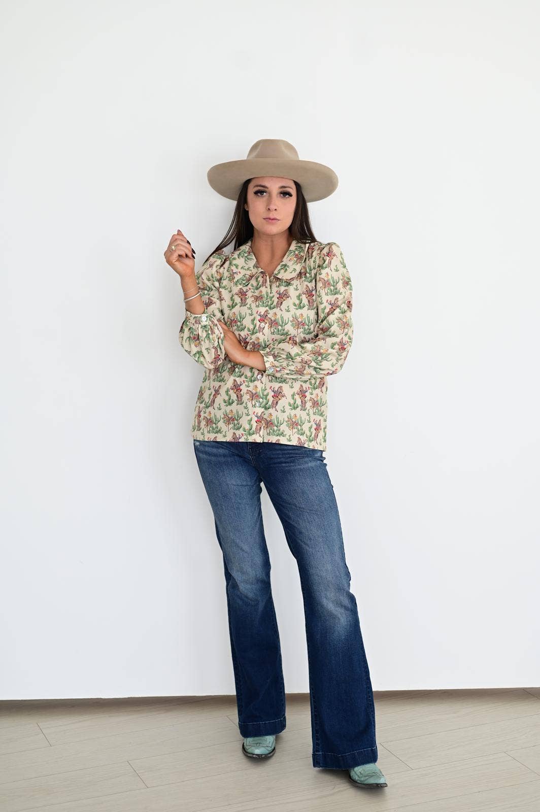 Retro Cactus Cowboy Blouse for Cowgirls
