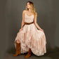 Bohemian lace dress with brown belt and boots