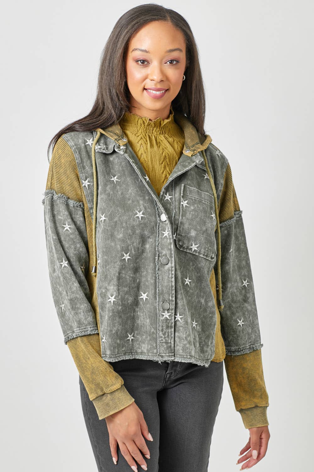 Star Embroidery Washed Jacket