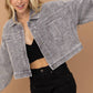 Washed Gray Corduroy Oversized Rhinestone Fringe Jacket