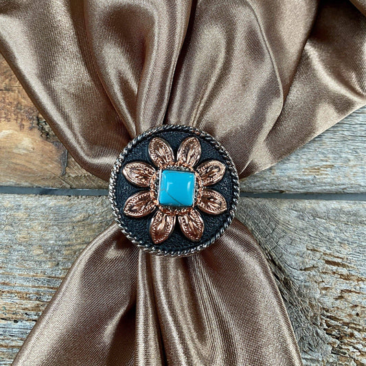 Copper & Black Daisy with Turquoise Wild Rag Slide