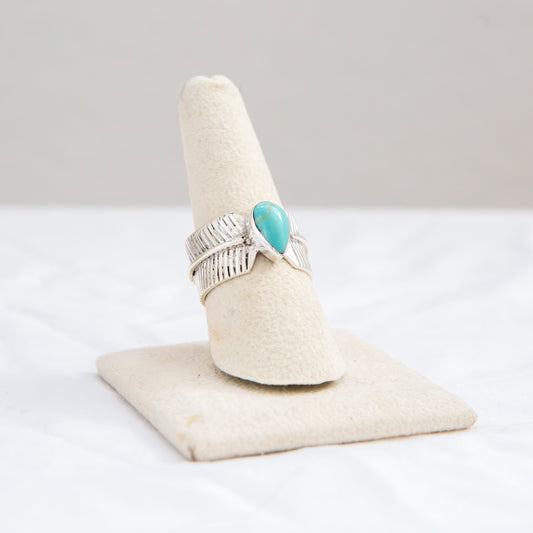 Feather Ring Teardrop Turquoise Adjustable