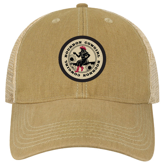 Bourbon Cowgirl Patch Distressed Snap Back Trucker Hat