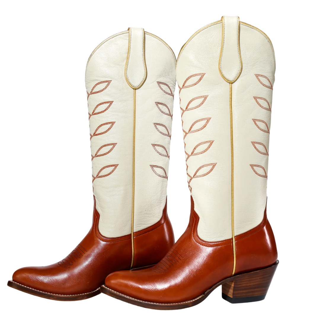 Cowboy boots with white and brown leather