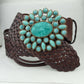 Hand Braided Leather Belt with Turquoise Style Buckle brass