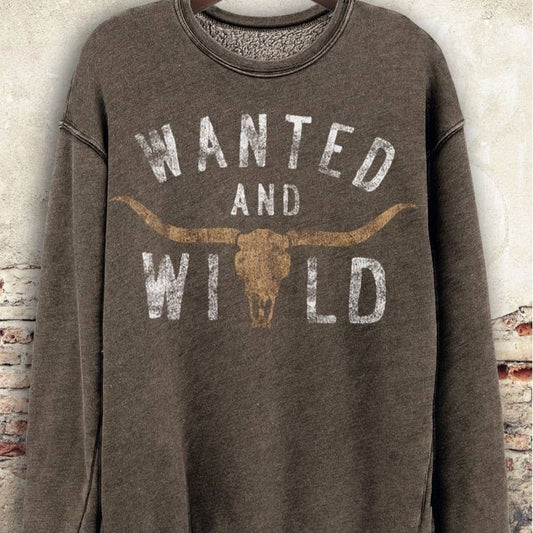 Wanted and Wild Texas Longhorn Steer Sweatshirt for Cowgirls