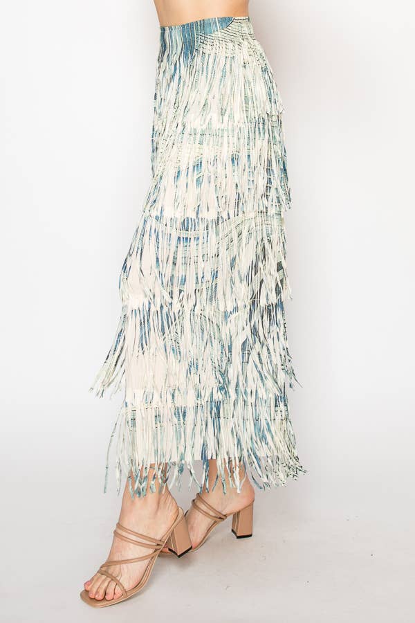 Layered Fringe Tiered Maxi Skirt