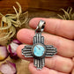 Zia Symbol Pendant with Golden Hill Turquoise – Sterling Silver – Native Made – Fits 8mm