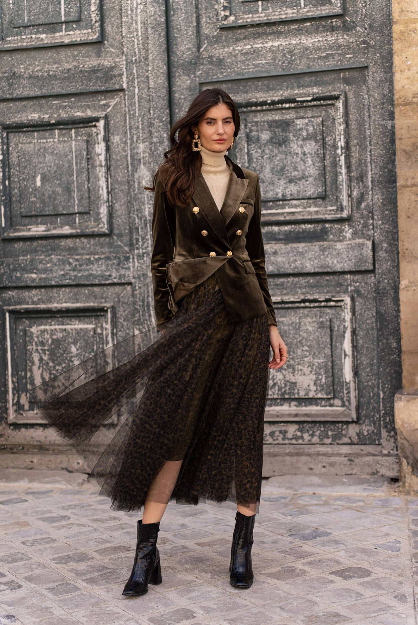 Aria Long Leopard Print Tulle Maxi Skirt