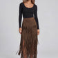 Faux Suede Fringe Western Midi Skirt