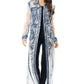 Long Denim Duster with White Mesh