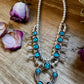 Mini Squash Blossom Necklace & Earrings – Kingman Turquoise – Sterling Silver – Native Made by Lonora Garcia – 17.5"