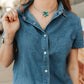 Dark Wash Stretch Denim Pearl Snap Boot-stitch Top