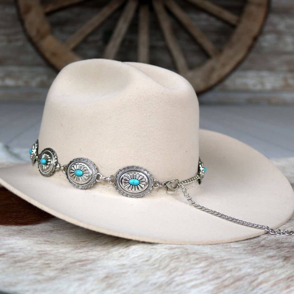 Western Cream cowboy Hat with Teal Band Turquoise Concho Band Western Hat Bands For Cowboy Hats Gigi Pip main image 2
