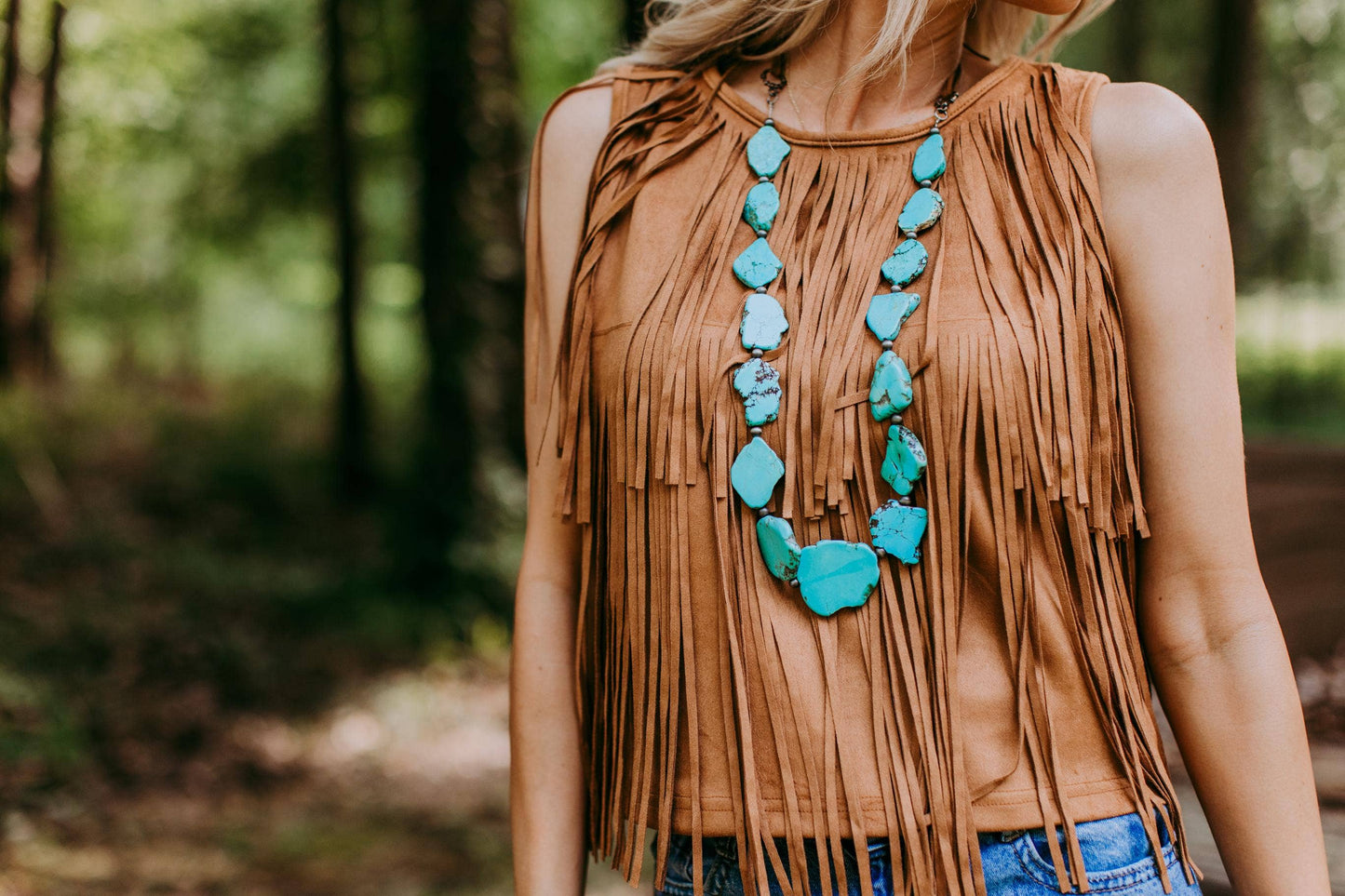 Vegan Suede Fringe Top Brown Western Tank at Bourbon Cowgirl