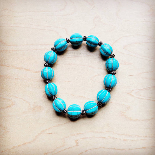 Turquoise Blue Melon Beaded Stretch Bracelet