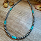 Sterling Silver Pearl & Blue Turquoise Necklace – 19"