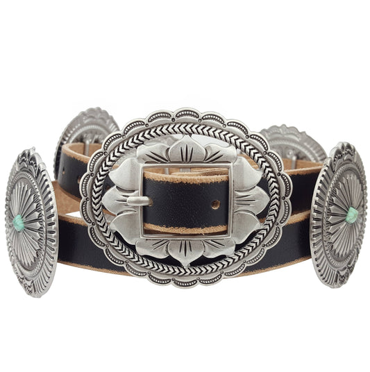 Western Genuine Distressed Leather Belt with Oval Concho