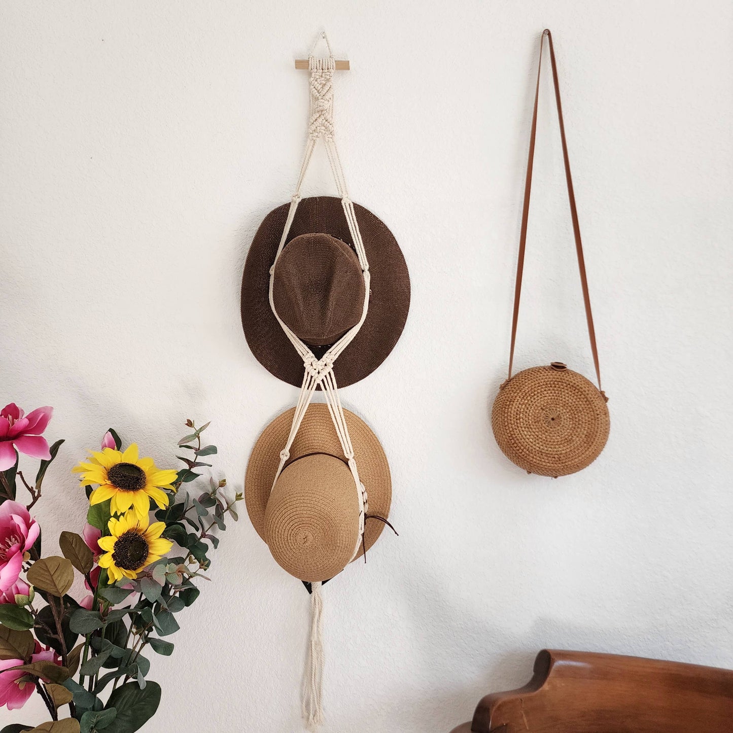 Macrame Cowboy Hat Hanger, Wall Mounted Hat Display and Organizer