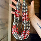 19 inch 8 mm Sterling Silver Pearls necklace with Red Spiny