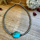 Sterling Silver Pearls Necklace With Oval Turquoise 16 inch 6 mm