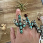 Blue Turquoise Cactus Ring with flower - Adjustable - Brass silver