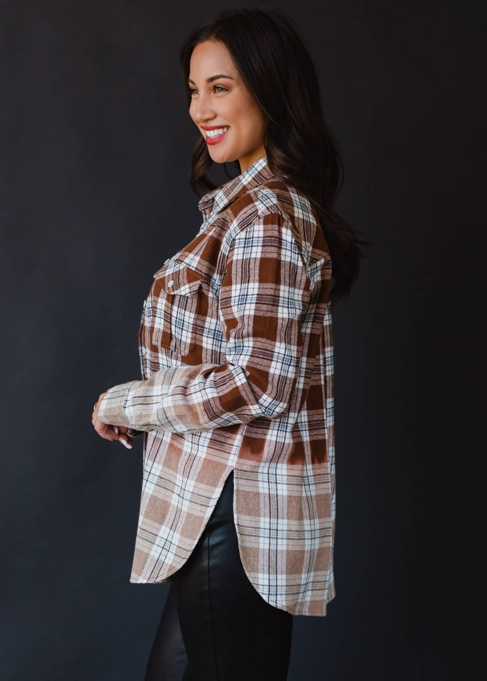 Brown, Black, Blue & White Plaid Flannel Shirt for Cowgirls