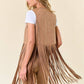 Tan Studded Long Fringe Faux Suede Vest